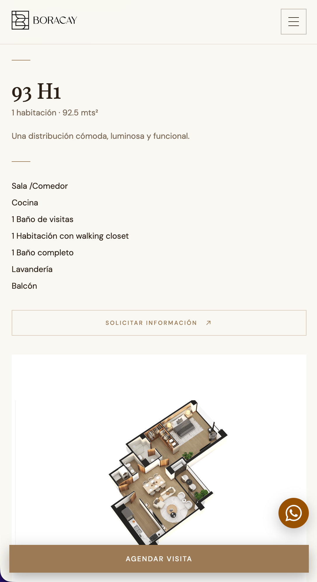 Boracay mobile: apartment model 93 H1 with floor plan and inquiry button